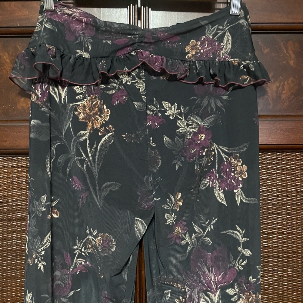 Free People Sheer Floral Black Flares‎ Pants Size S Comfortable Hippie Bohemian - Picture 11 of 15